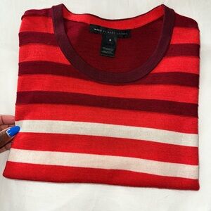Marc by Marc Jacobs Red and Burgundy Striped Crewneck Sweater